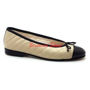 Ballerines en cuir matelassées beige noir - Eva