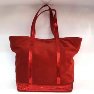 Cabas moyen + cuir et paillettes daim rouge - Angelica