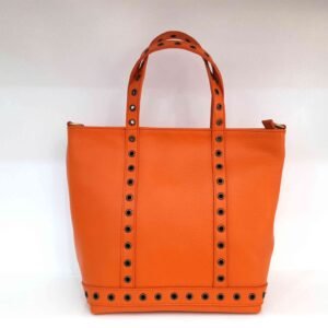 Petit sac cabas oeillets cuir orange- Antonella