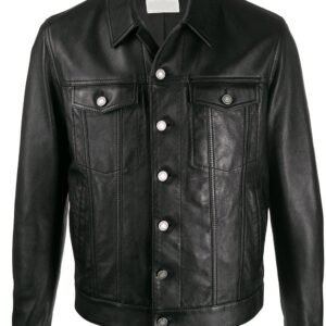 Blouson en cuir à poches boutonnées noir - Leonardo