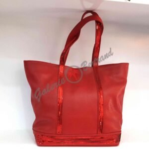 Cabas moyen + cuir et paillettes rouge - Angelica