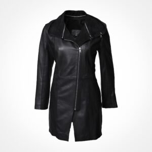 Manteau 3/4 en cuir noir- Honora