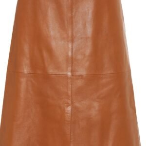 Jupe midi en cuir camel- Aria