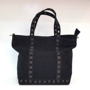 Petit sac cabas oeillets cuir daim noir - Antonella